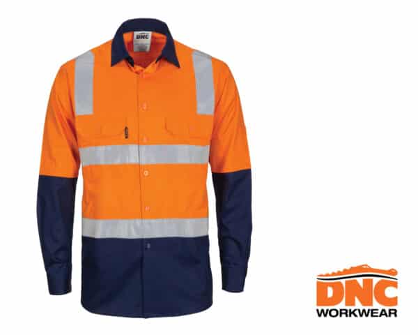 Hi-Vis Cool Breeze Hoop & Shoulder L/S Shirt Orange/Navy