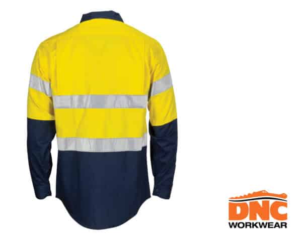 Hi-Vis Cool Breeze Vertical Vented Reflective Gusset L/S Shirt Yellow/Navy - Image 2