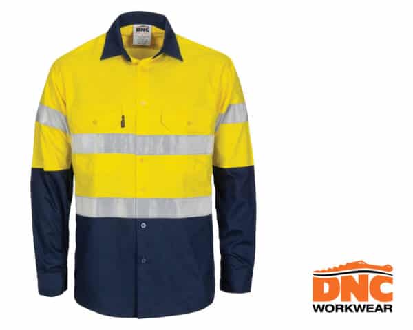 Hi-Vis Cool Breeze Vertical Vented Reflective Gusset L/S Shirt Yellow/Navy