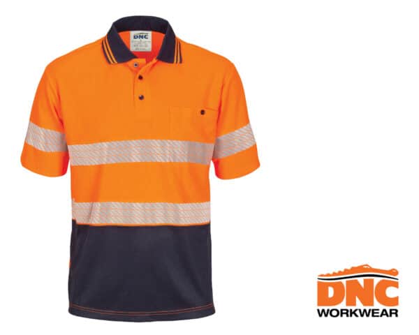 Hi-Vis Segment Taped Micromesh S/S Polo Orange/Navy