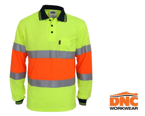 Hi-Vis Cool-Dry D/N Biomotion L/S Polo Yellow/Orange