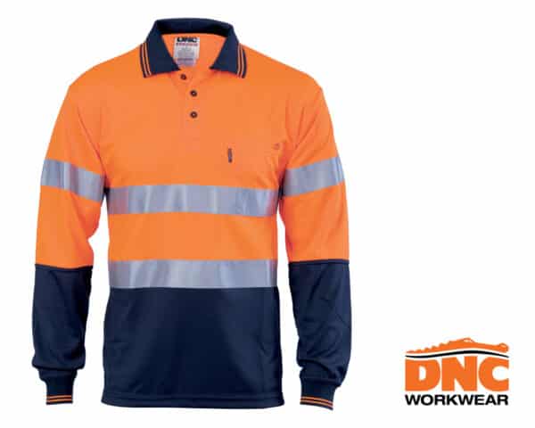 Hi-Vis D/N Cool Breathe L/S Polo Orange/Navy