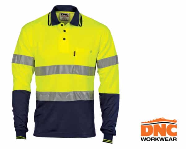 Hi-Vis Cotton Backed L/S Polo Yellow/Navy