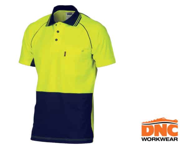 Hi-Vis Cotton Backed Cool Breeze Contrast Mesh S/S Polo Yellow/Navy