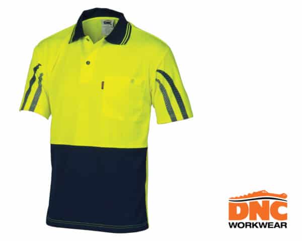 Hi-Vis Cool Breathe Printed Stripe S/S Polo Yellow/Navy
