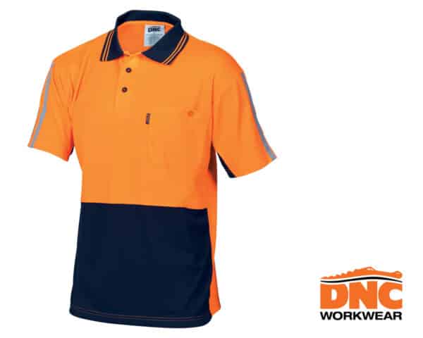 Hi-Vis Cool Breathe Stripe S/S Polo Orange/Navy