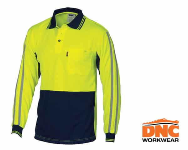 Hi-Vis Cool Breathe Stripe L/S Polo Yellow/Navy