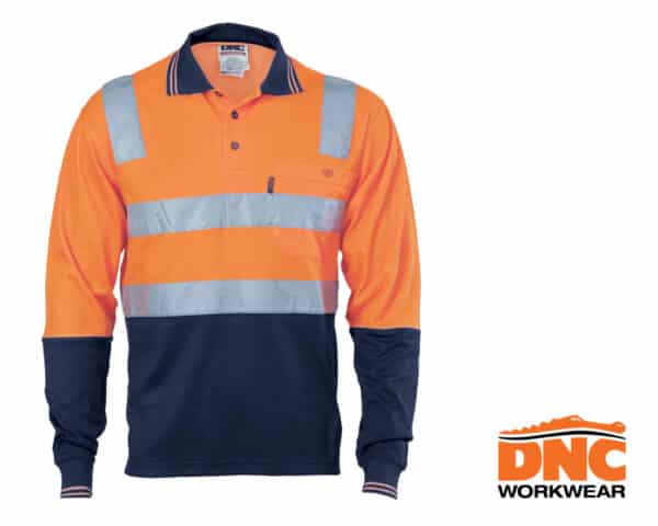 Hi-Vis D/N Cotton Backed L/S Polo Orange/Navy
