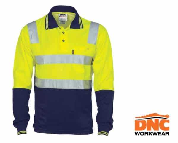 Hi-Vis D/N Cotton Backed L/S Polo Yellow/Navy