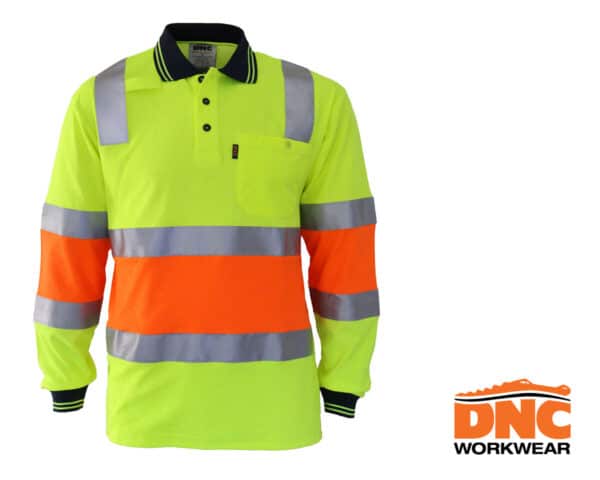 Hi-Vis D/N Cotton Backed Biomotion L/S Polo Yellow/Orange