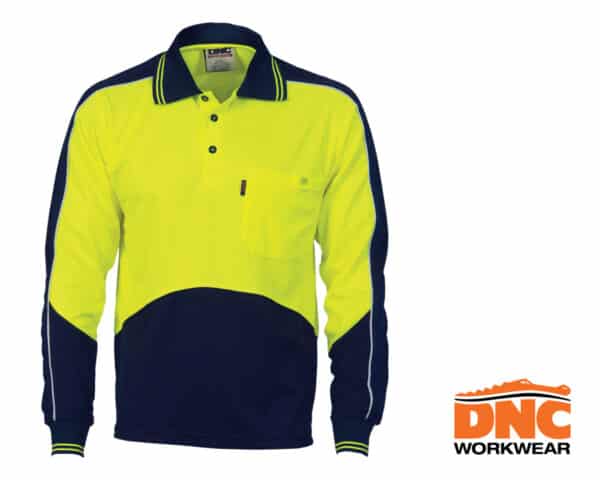 Hi-Vis Cool Breathe Panel L/S Polo Yellow/Navy