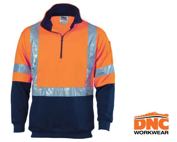 Hi-Vis X Back 1/2 Zip L/S Polar Fleece Orange & Navy