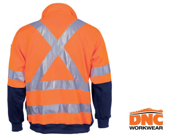 Hi-Vis X Back 1/2 Zip L/S Polar Fleece Orange & Navy - Image 2