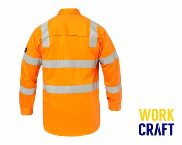 Hi-Vis Lightweight Reflective Vented Cotton Drill w/ Semi Gusset L/S Shirt Orange - Image 2