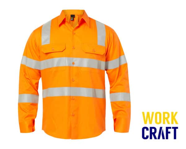 Hi-Vis Lightweight Reflective Vented Cotton Drill w/ Semi Gusset L/S Shirt Orange