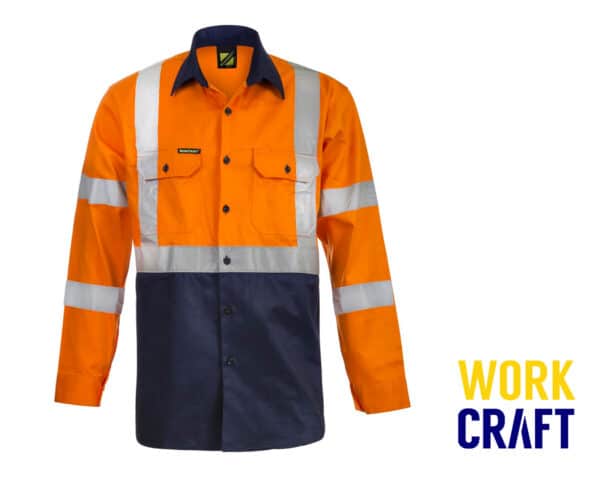 Hi-Vis Reflective Cotton Drill L/S Shirt Orange/Navy