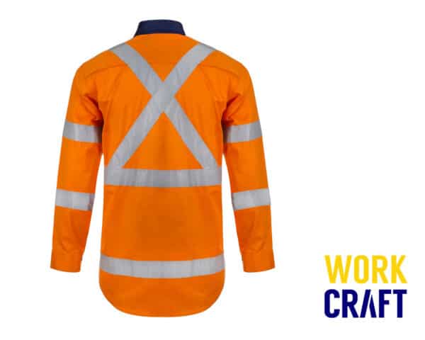 Hi-Vis Reflective Cotton Drill L/S Shirt Orange/Navy - Image 2