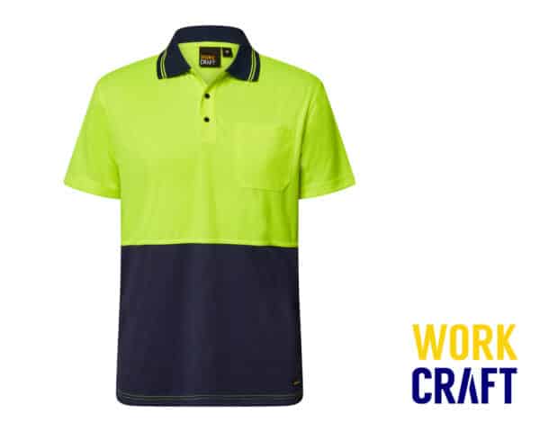 Hi-Vis Micromesh Lightweight S/S Polo w/ Pocket Yellow/Navy