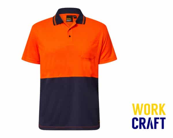 Hi-Vis Micromesh Lightweight S/S Polo w/ Pocket Orange/Navy