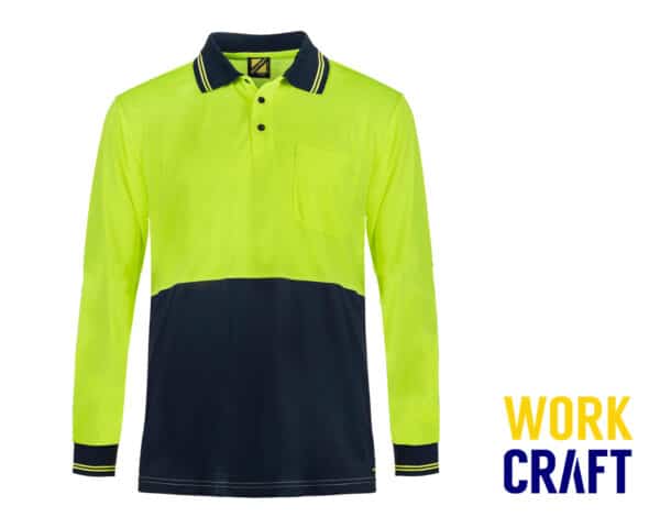 Hi-Vis Micromesh Lightweight L/S Polo w/ Pocket Yellow/Navy