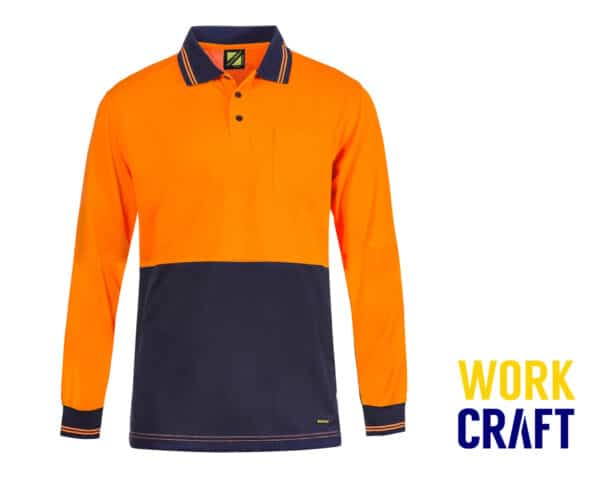 Hi-Vis Micromesh Lightweight L/S Polo w/ Pocket Orange/Navy