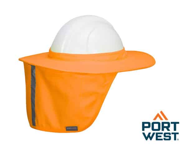 Hi-Vis Full Brim Hard Hat w/ Neck Shade Fluro Orange