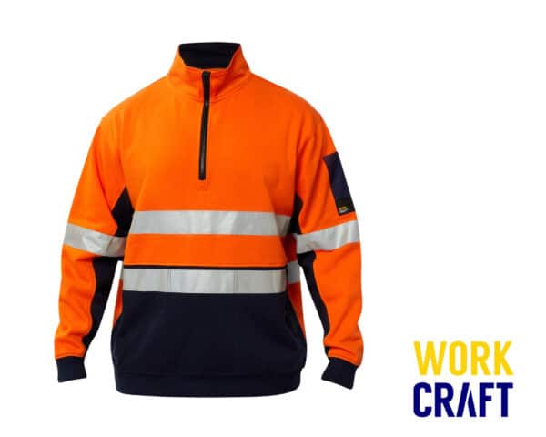 Hi-Vis Half-Zip Cotton Reflective L/S Pullover Orange/Navy