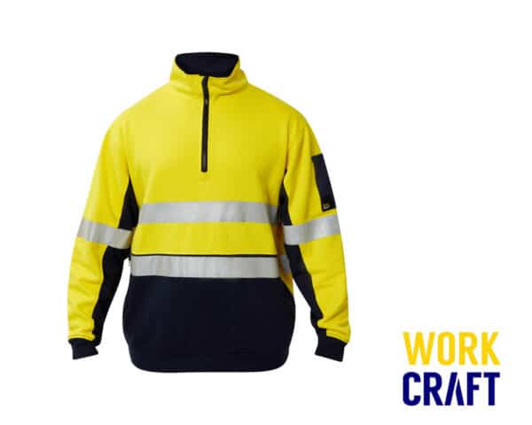 Hi-Vis Half-Zip Cotton Reflective L/S Pullover Yellow/Navy